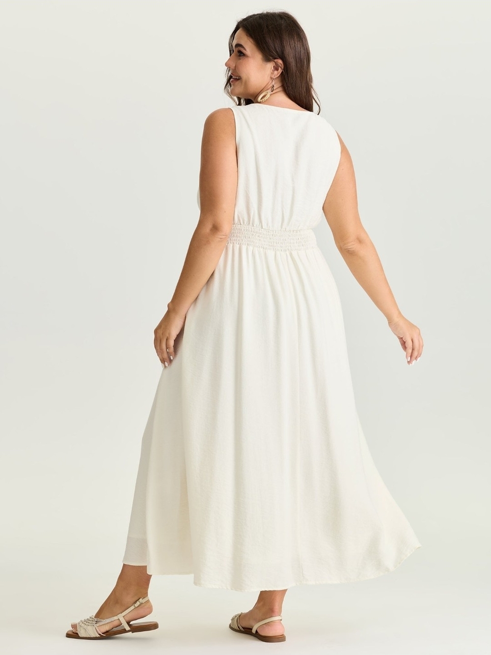 BloomChic Cream V-Neck Maxi Dress with Beaded Waist - Picture 2 of 4